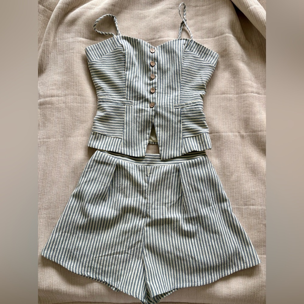 Striped Blue and White Two-Piece Set